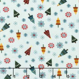 Nordic Holiday Village - Tossed Trees Ice Blue Multi Yardage
