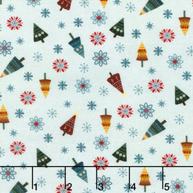 Nordic Holiday Village - Tossed Trees Ice Blue Multi Yardage