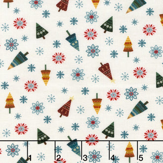 Nordic Holiday Village - Tossed Trees Cream Multi Yardage