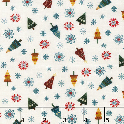 Nordic Holiday Village - Tossed Trees Cream Multi Yardage