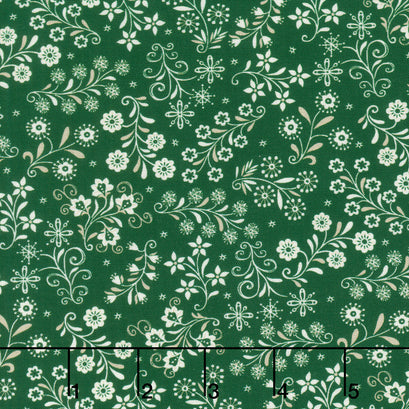 Nordic Holiday Village - Floral Vines Green Cream Yardage