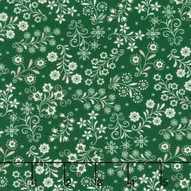 Nordic Holiday Village - Floral Vines Green Cream Yardage