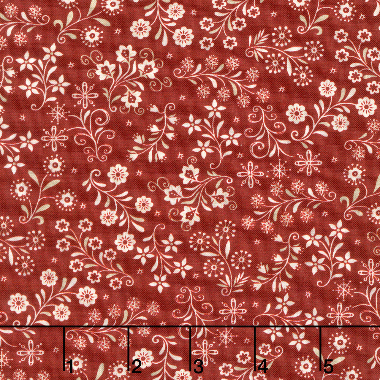 Nordic Holiday Village - Floral Vines Red Cream Yardage