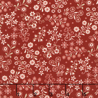 Nordic Holiday Village - Floral Vines Red Cream Yardage