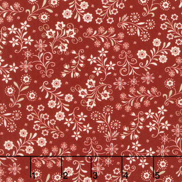 Nordic Holiday Village - Floral Vines Red Cream Yardage
