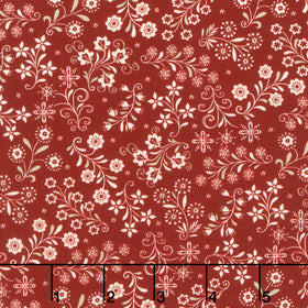 Nordic Holiday Village - Floral Vines Red Cream Yardage