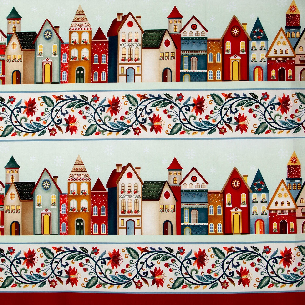 Nordic Holiday Village - Border Stripe Cream Multi Yardage