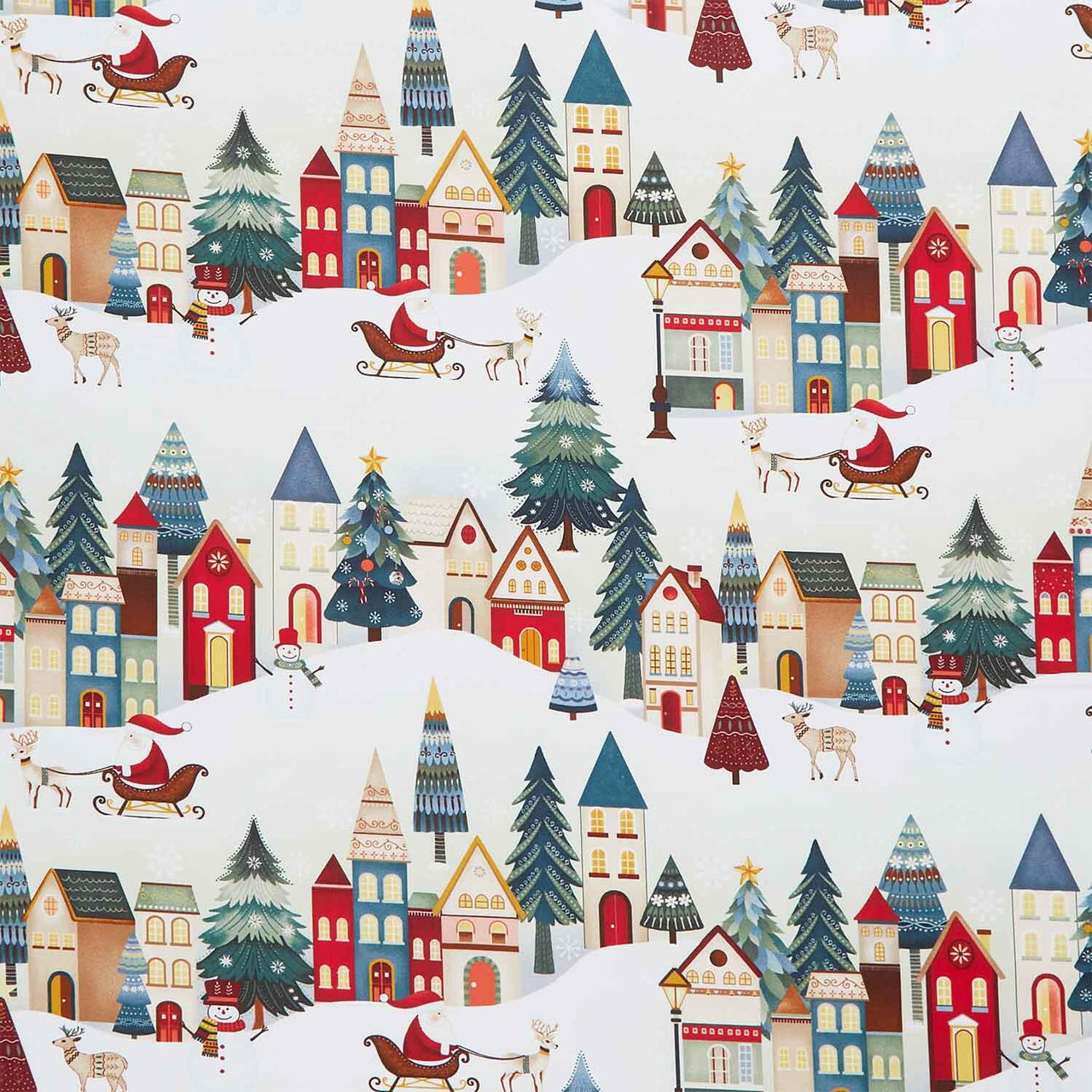 Nordic Holiday Village - Santa Scene Cream Multi Yardage