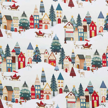 Nordic Holiday Village - Santa Scene Cream Multi Yardage