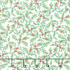 Sweet Christmas Memories - Mini Holly Vines Cream Digitally Printed Yardage