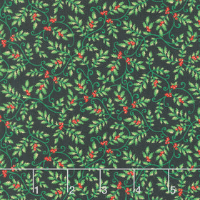 Sweet Christmas Memories - Mini Holly Vines Black Digitally Printed Yardage