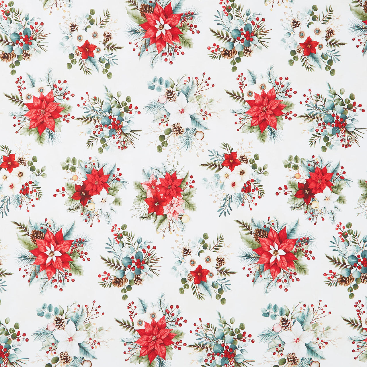 Sweet Christmas Memories - Holiday Flower Toss Cream Digitally Printed Yardage