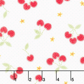 Jubilee - Tossed Cherries White Red Yardage