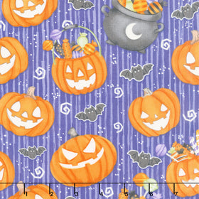 Moonlight Mischief - Large Pumpkins Glow in the Dark Purple Yardage