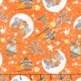 Moonlight Mischief - Witch & Cat on Moon Glow in the Dark Orange Yardage