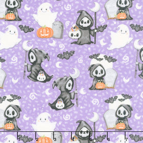 Moonlight Mischief - Grimm Reaper Glow in the Dark Light Purple Yardage