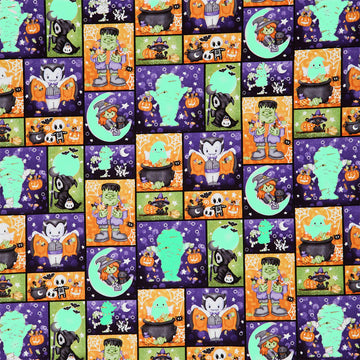 Moonlight Mischief - Monster Patch Glow in the Dark Multi Yardage