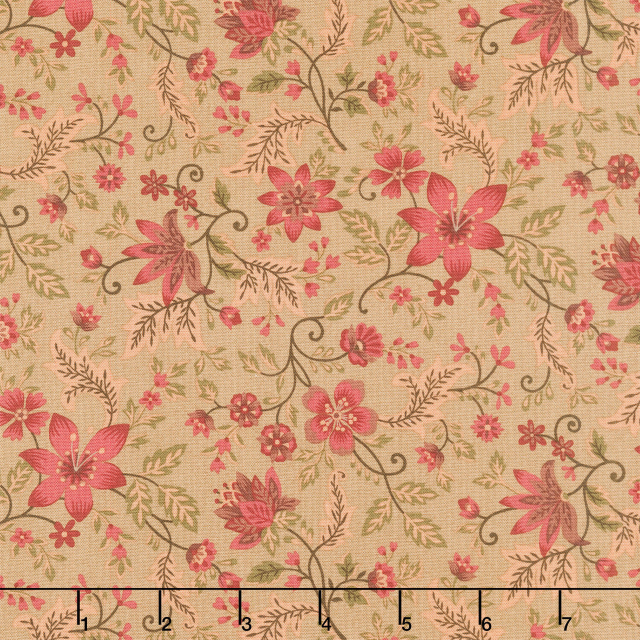 Hearth and Home - Folk Flower Vine Brown Yardage