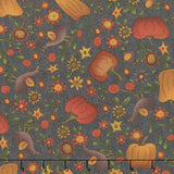Bountiful Blessings - Pumpkins and Flowers Black/Brown Yardage