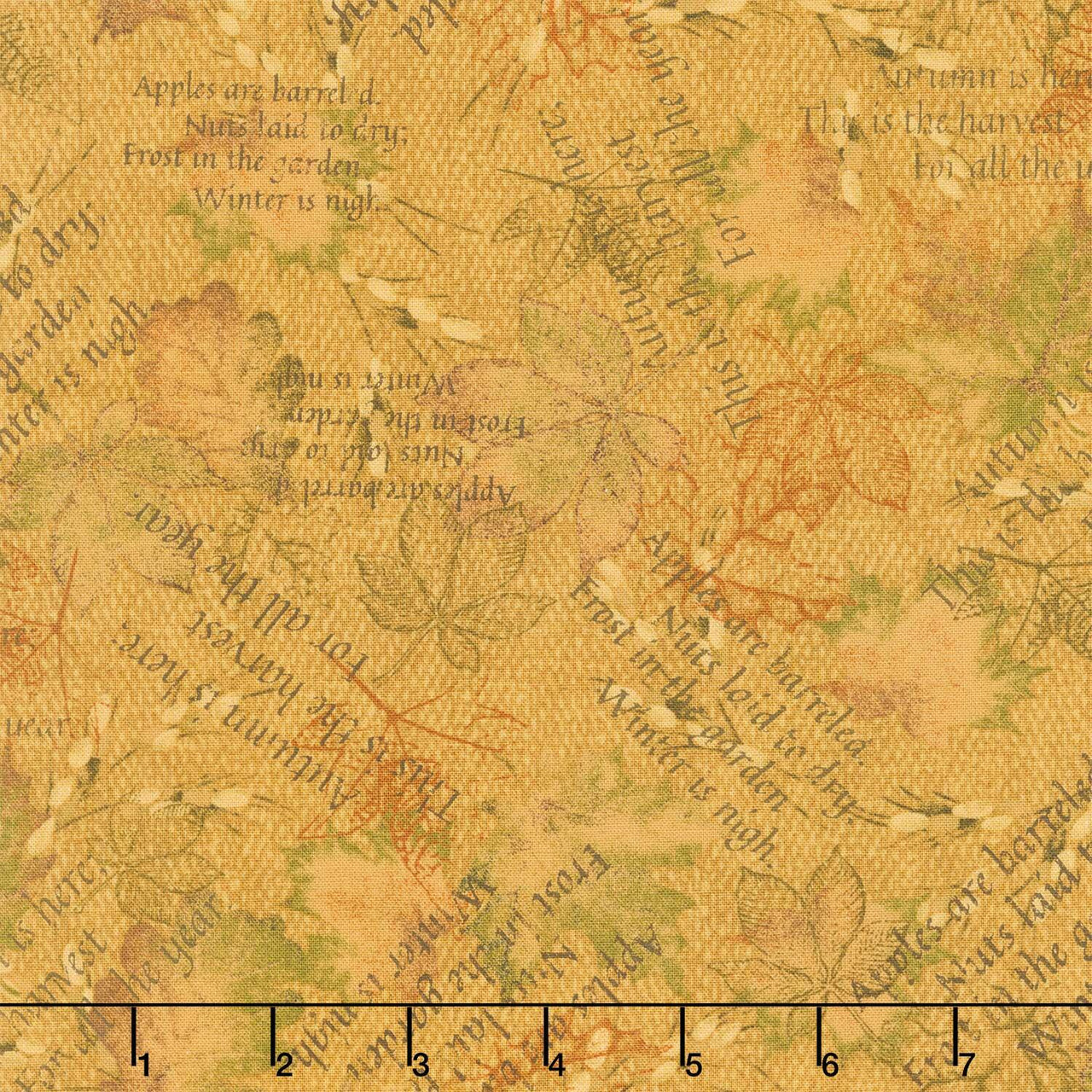 Bountiful Blessings - Mixed Media Leaves Gold Yardage