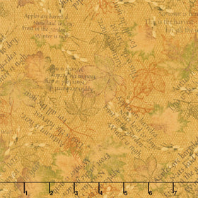 Bountiful Blessings - Mixed Media Leaves Gold Yardage