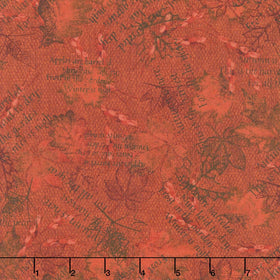 Bountiful Blessings - Mixed Media Leaves Red Yardage