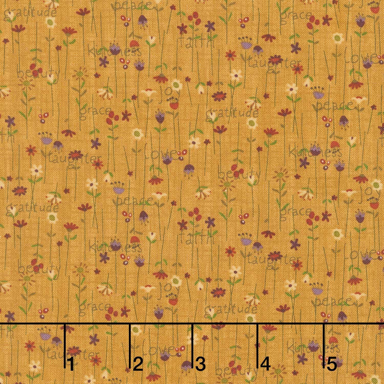 Bountiful Blessings - Stick Flowers Gold Yardage