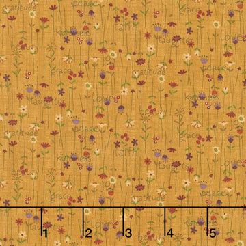 Bountiful Blessings - Stick Flowers Gold Yardage