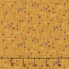 Bountiful Blessings - Stick Flowers Gold Yardage