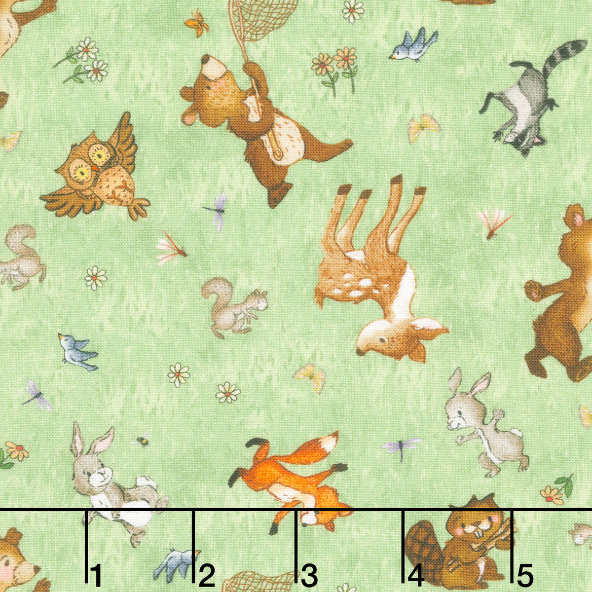 Happy Campers - Frolicking Friends Green Yardage