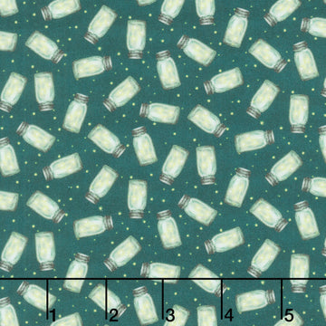 Happy Campers - Fireflies Lime Dark Teal Yardage