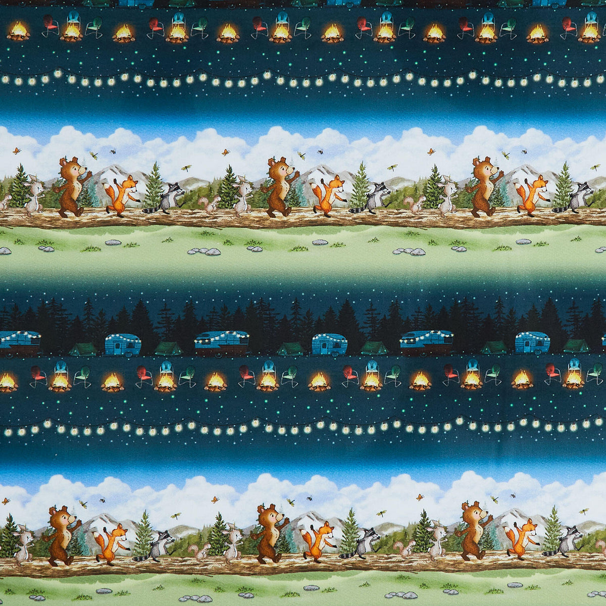 Happy Campers - Stripe Dark Teal Green Yardage