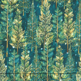 Magical Winter Woodlands - Magic Woodland Trees Indigo Multi Yardage