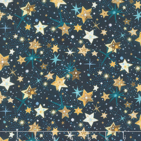 Magical Winter Woodlands - Winter Lights and Mini Stars Indigo Multi Yardage