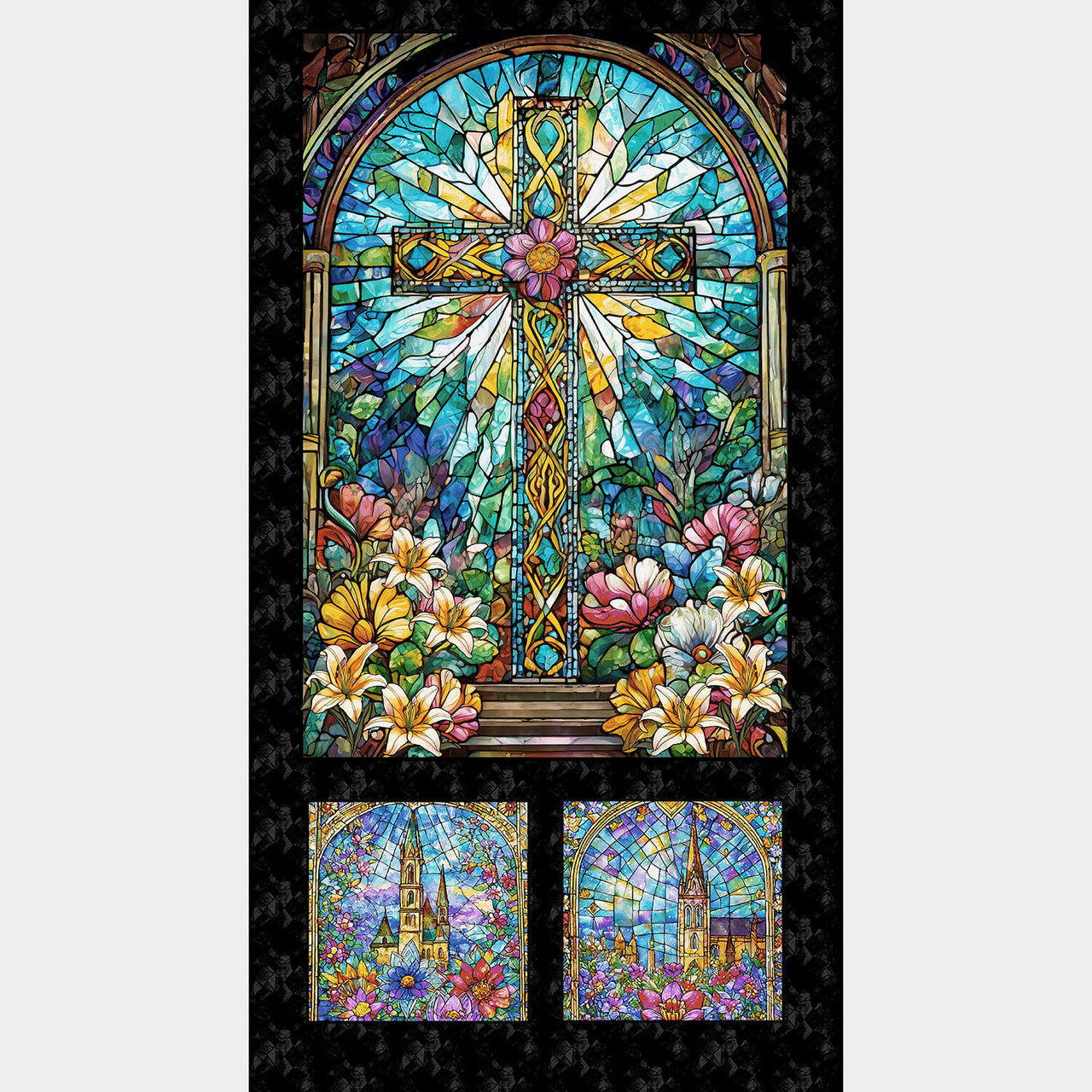 Faith in Full Color - Stained Glass Window Turquoise Black Panel