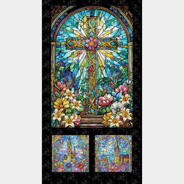 Faith in Full Color - Stained Glass Window Turquoise Black Panel