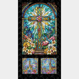 Faith in Full Color - Stained Glass Window Turquoise Black Panel
