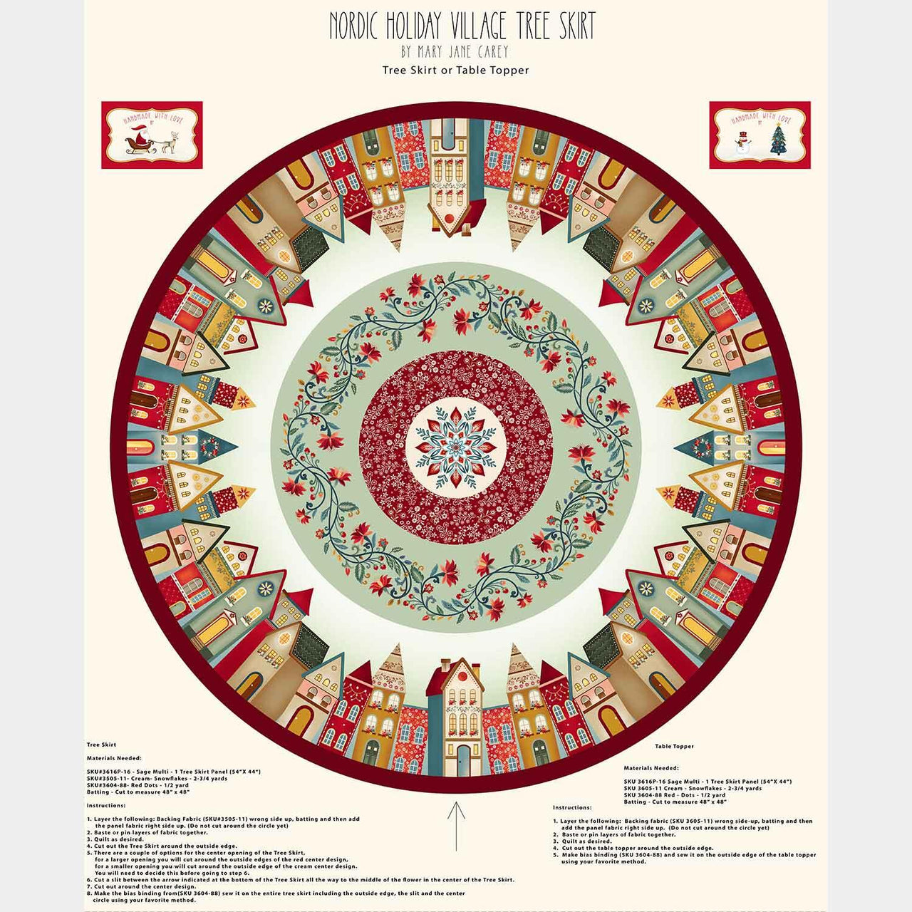 Nordic Holiday Village - Tree Skirt Sage Multi Panel