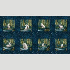 Magical Winter Woodlands - Winter Woodland Animal Blocks Indigo Multi Panel