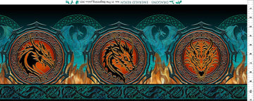Dragons - Emerald Reign Border Stripe Multi Yardage