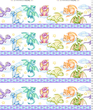 Dragon Friends - Border Stripe Multi Yardage