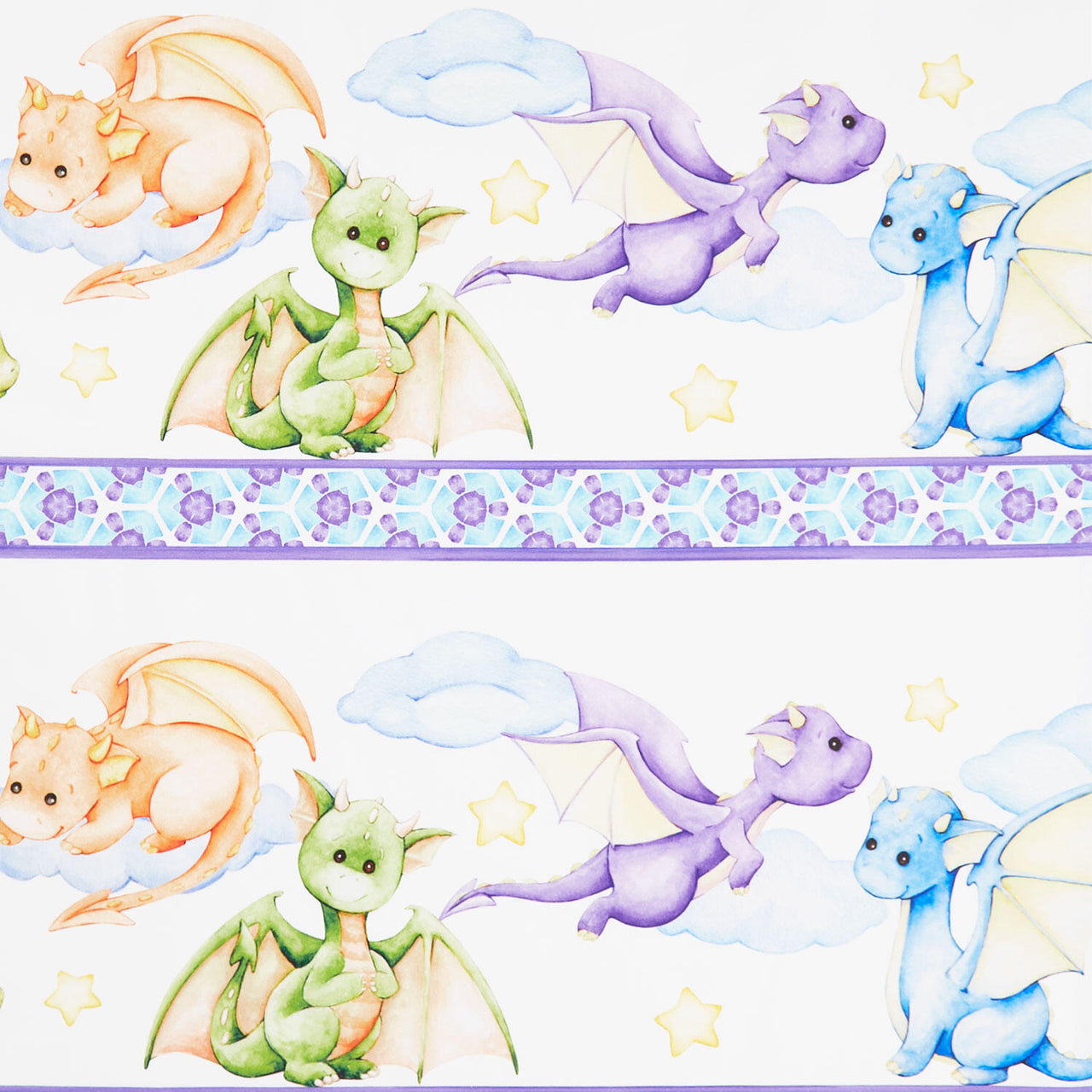 Dragon Friends - Border Stripe Multi Yardage