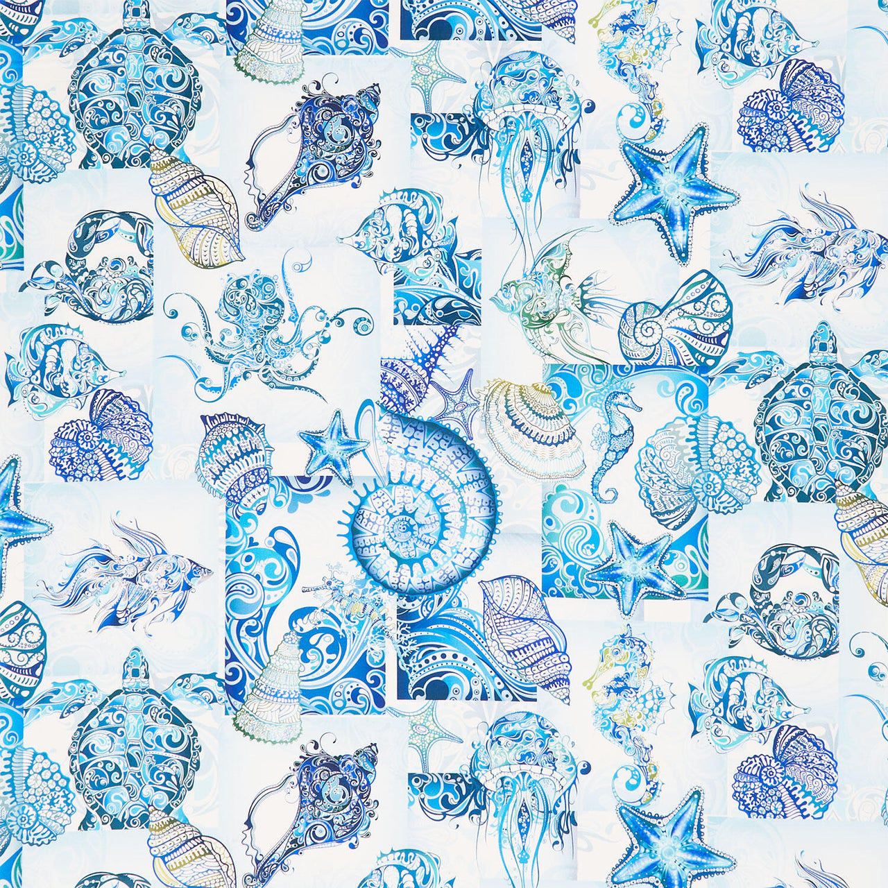 Wonders Of The Ocean - Collage Blue Yardage