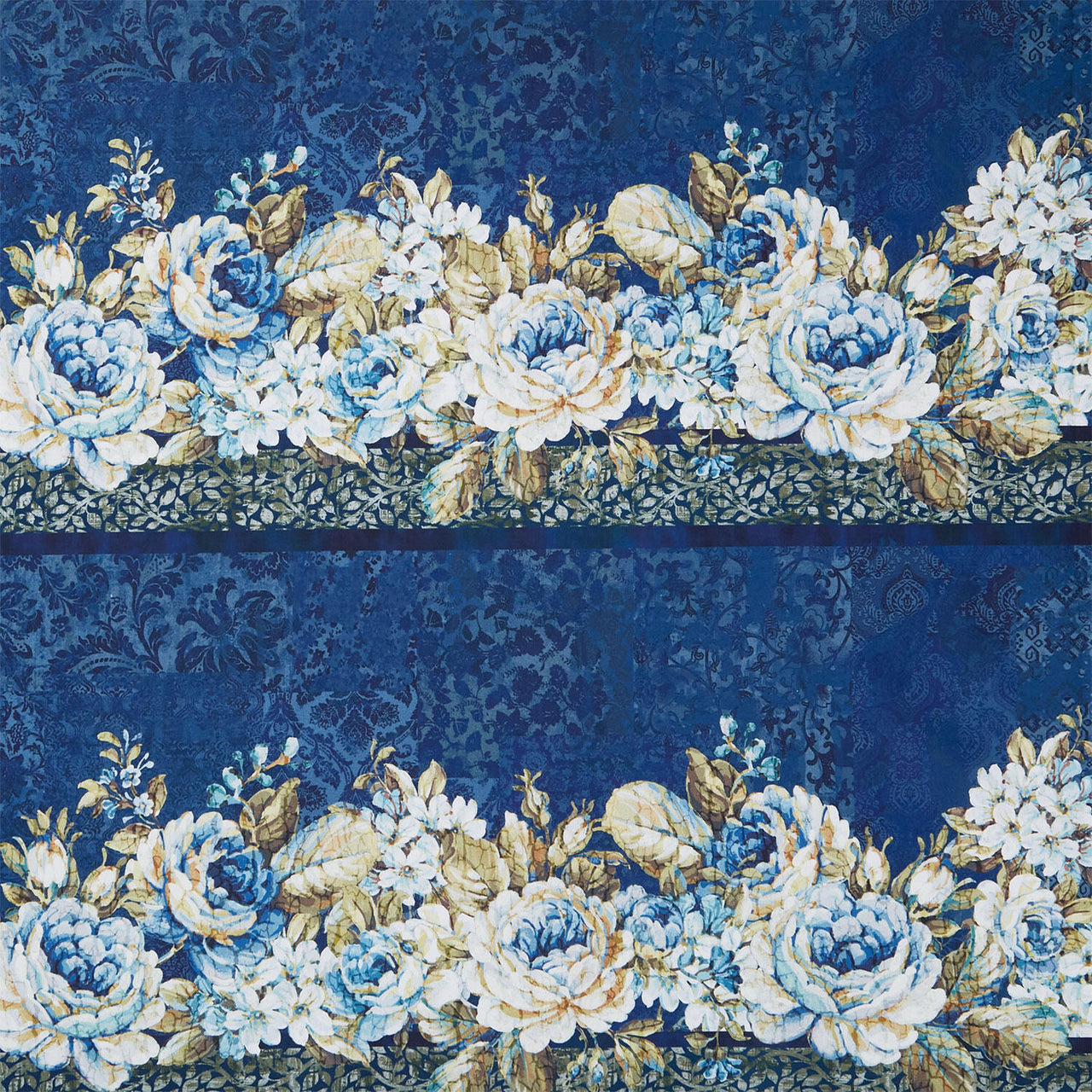 Carpet Bag Romance - Border Stripe Blue Yardage