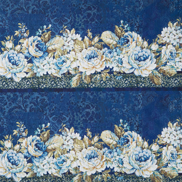 Carpet Bag Romance - Border Stripe Blue Yardage