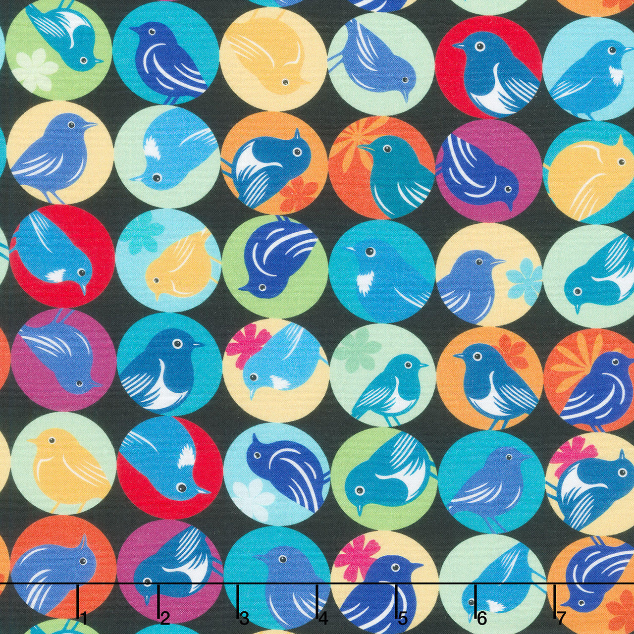 Flock Together - Circle Birds Multi Yardage