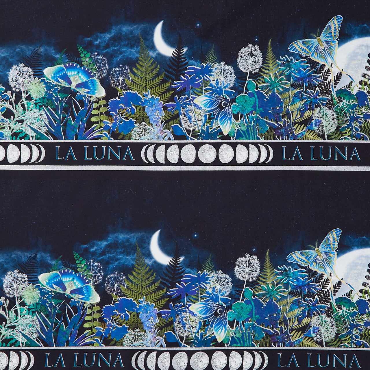 La Luna - Border Stripe Blue Silver Yardage