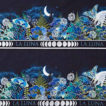 La Luna - Border Stripe Blue Silver Yardage