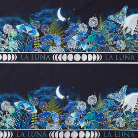 La Luna - Border Stripe Blue Silver Yardage