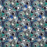 La Luna - Moon Collage Blue Silver Yardage